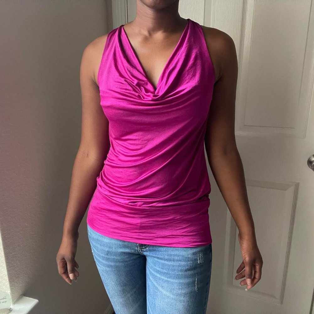 Purple Sleeveless Blouse with Loose Fabric V neck Women's Fashion